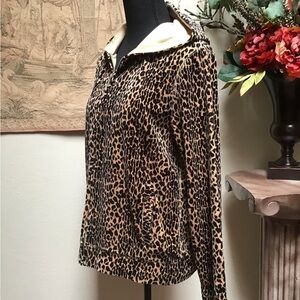 JONES NEW YORK animal print jacket, size large, long sleeve, hooded